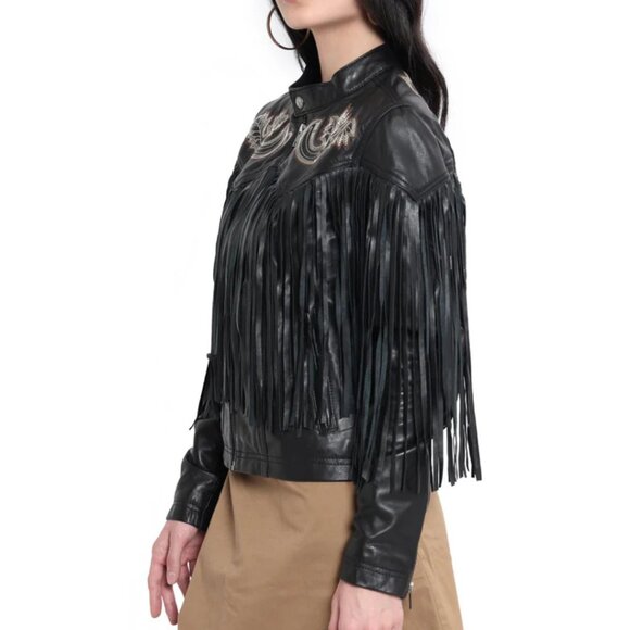 MYRA BAG Black Leather Fringed Western Jacket Biker Size M, L, XL NWT - Picture 3 of 16